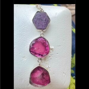 Custom made solid sterling genuine tourmaline/ruby pendant